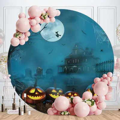 Aperturee Moon Pumpkin Happy Halloween Circle Backdrop