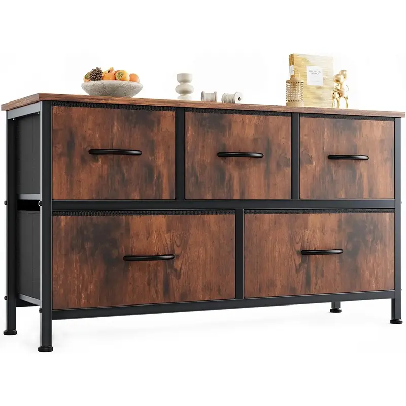 OLIXIS Dresser for Bedroom with 5 Drawers, Wide Chest of Drawers, Fabric Bedroom Dresser with Drawer Organizers, Storage Orga...