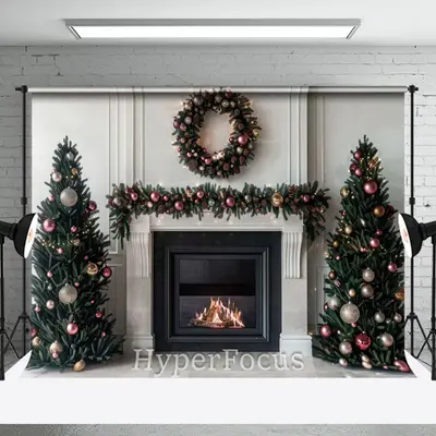 White Vintage Wall Firepalce Christmas Tree Backdrop - Aperturee
