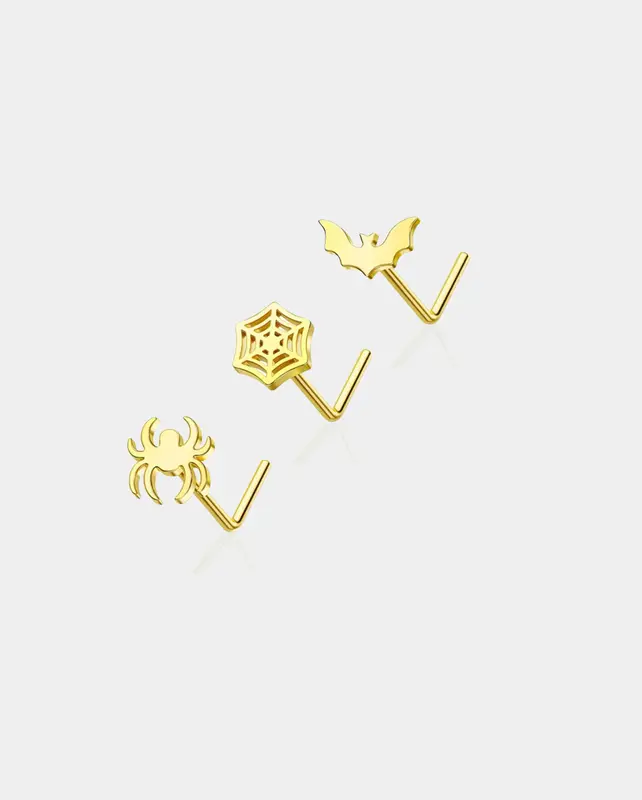 3PCS Spider and Bat Nose Stud Set - Gold