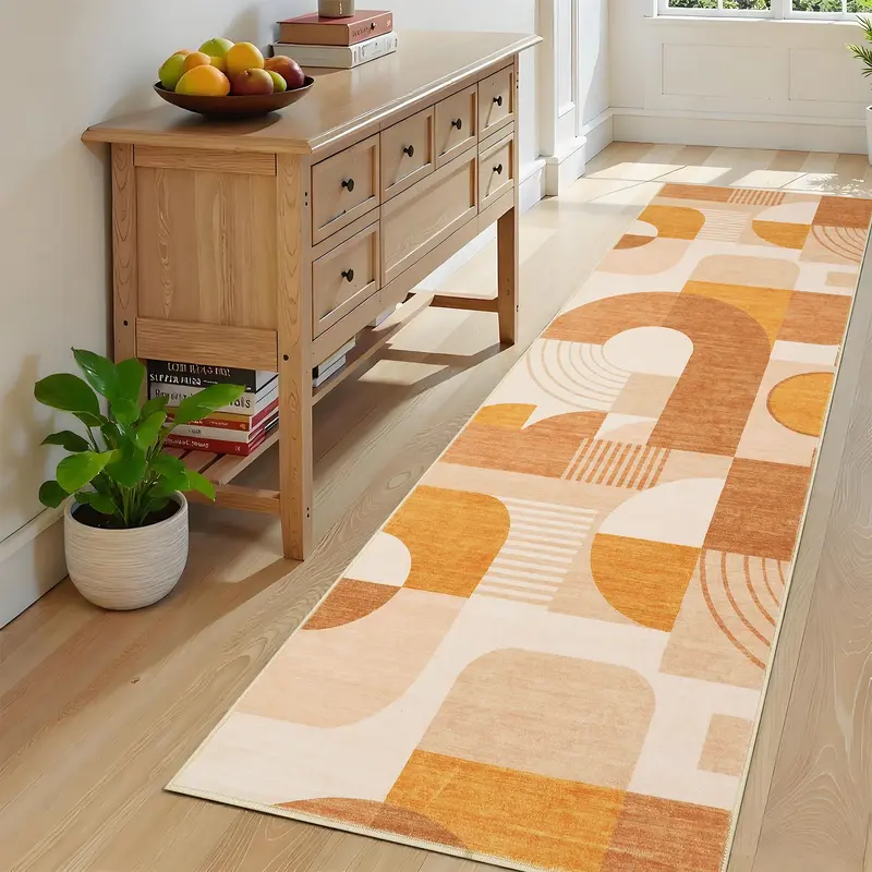 Garvee Boho Geometric Runner Rug – Soft Low Pile, Washable, Non-Slip Carpet for Hallway, Entryway, Bedroom, Laundry, Kitche...