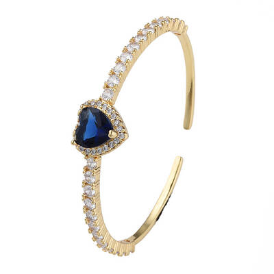 Cubic Zirconia Heart Open Cuff Bangle