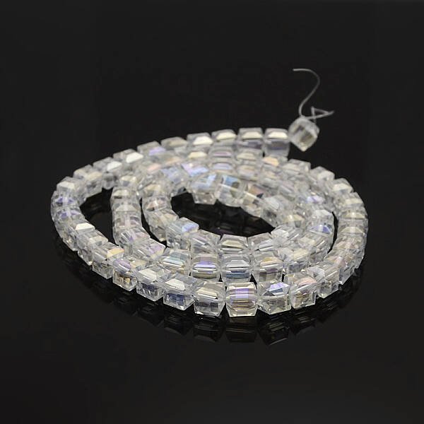 AB Color Plated Glass Faceted Cube Beads Strands