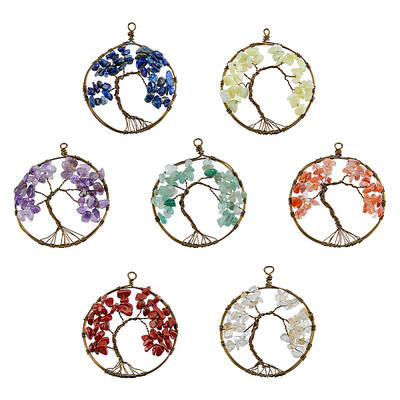 7 Chakra Copper Wired Wrapped Natural Mixed Gemstone Chip Big Pendants