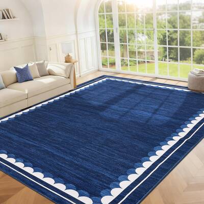 Garvee 9x12 Area Rug Washable Non-Slip Low Pile Polyester Modern Scalloped Border Living Room Bedroom Dining Room