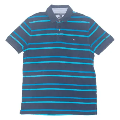 TOMMY HILFIGER Custom Fit Mens Polo Shirt Blue Striped L