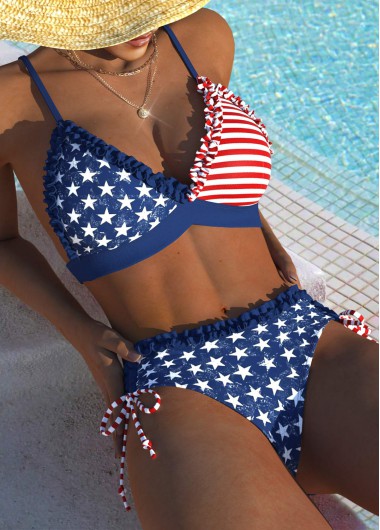 Modlily American Flag Mid Waisted Navy Bikini Set - XXL