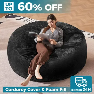 BeanBagChair Lounger (Corduroy Cover & Foam Fill) 3FT/4FT/5FT/6FT/Chair Bed BigBeanbag Sofa Floor Couch for Insomniacs Memor...