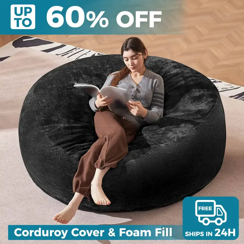 BeanBagChair Lounger (Corduroy Cover & Foam Fill) 3FT/4FT/5FT/6FT/Chair Bed  BigBeanbag Sofa Floor Couch for Insomniacs Memor...