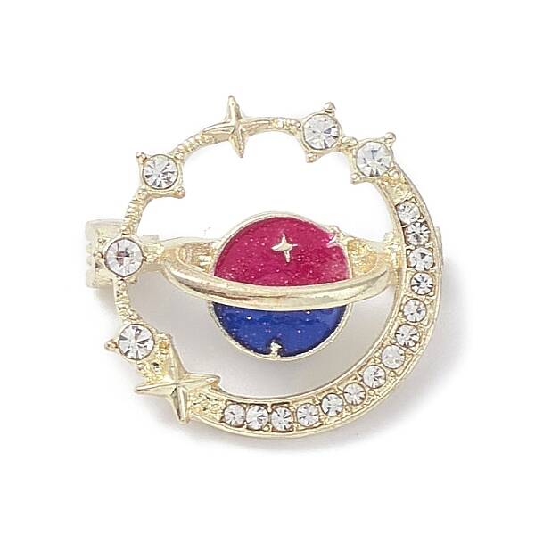 Rhinestone Planet with Star Brooch Pin