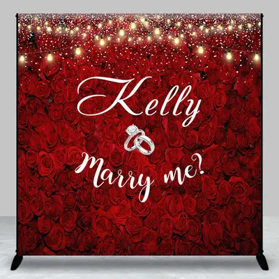 Marry Me Red Floral Rings Custom Wedding Backdrop - Aperturee