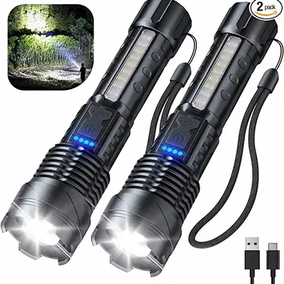 Laser Flashlight High Lumens Rechargeable 1 Pack/2 Pack, Super Bright Led Flashlights with 7 Light Modes, IPX6 Waterproof, Po...
