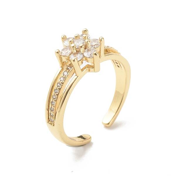Clear Cubic Zirconia Flower Open Cuff Ring