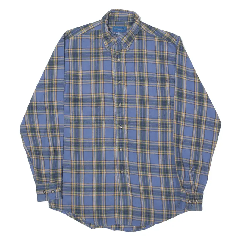 TOWNCRAFT Flannel Shirt Blue Check Long Sleeve Mens S