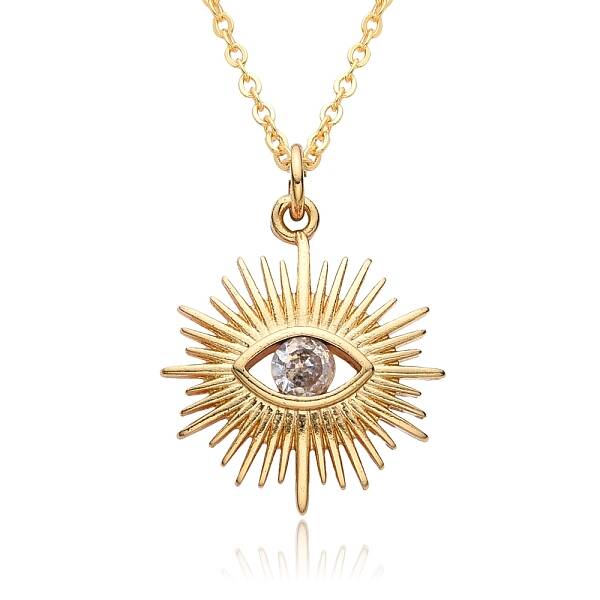 Brass Micro Pave Clear Cubic Zirconia Pendants Necklaces for Women