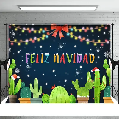 Colorful Light Snow Cactus Mexico Christmas Backdrop - Aperturee