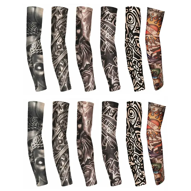 6/12PCS Set Tattoo Arm Sleeves,Summer Sun Protection Outdoor Sports Arm Sleeves