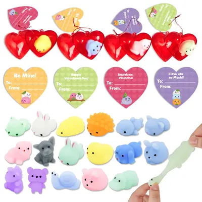 28Pcs Mochi squishy toy Toys Prefilled Hearts with Kids Valentines Cards 2025 Valentine Exchange Cards / 28Pcs Kids Valentine...