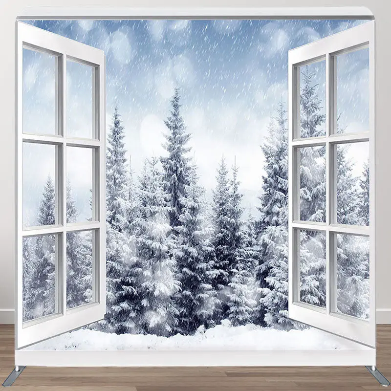 Aperturee Snow Outside The Window Fabric Backdrop Cover for Winter - Aperturee
