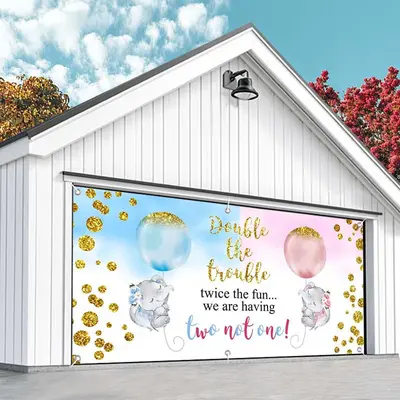 Aperturee Double The Trouble Baby Shower Garage Door Banner