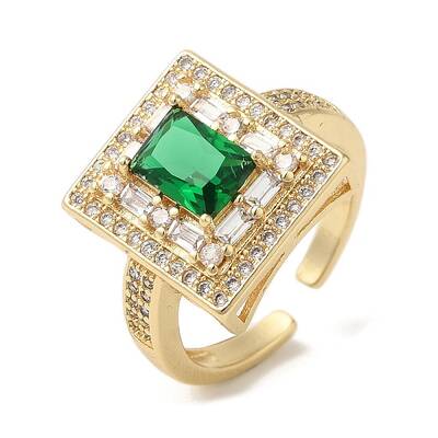 Square Brass Micro Pave Cubic Zirconia Open Cuff Rings for Women
