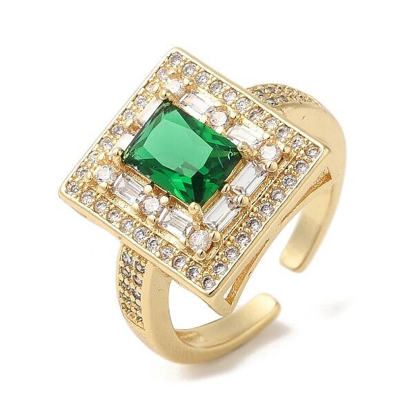 Square Brass Micro Pave Cubic Zirconia Open Cuff Rings for Women