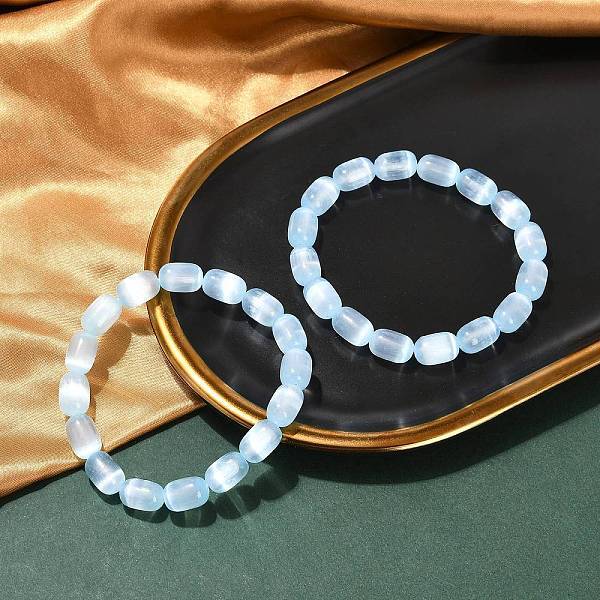 Dyed Natural Selenite Column Beaded Stretch Bracelets for Women