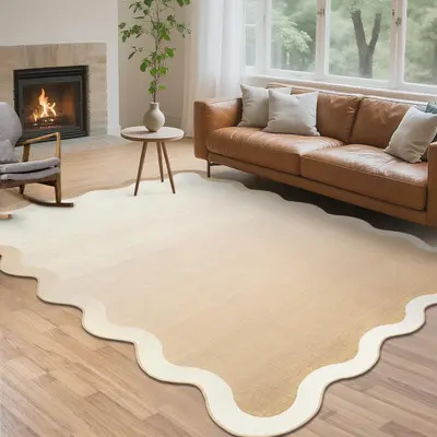 Garvee 5x7 Ombre Scalloped Rug Washable Non Slip Area Rug for Living Room Bedroom Dining Room Beige