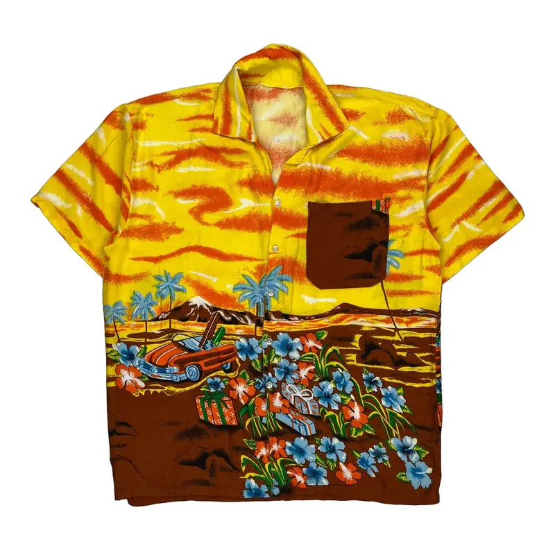Unbranded Hawaiian Shirt - Large Yellow Viscose Blend