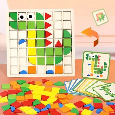 Wooden 3D Geometric Puzzle, 1 Set Colorful Animal Pattern Puzzle Game Toys, Educational Jigsaws Toy for Kids, Hand-eye Coor...