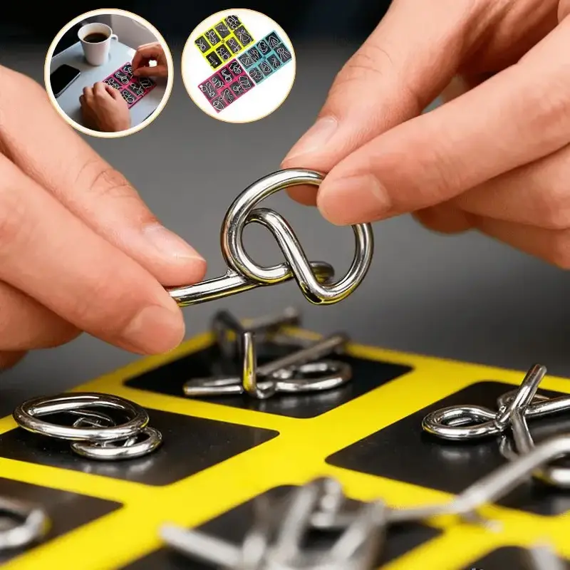 Metal Wire Brain Teaser Puzzles Ring Toy Set Puzzle Pieces Game Solution Interlock Metal Wire Puzzle Solving