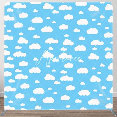 Aperturee Blue White Clouds Birthday Party Pillow Case Backdrop, 6X6FT(1.8X1.8M), 111 USD, square double-sided backdrops, DSZ...