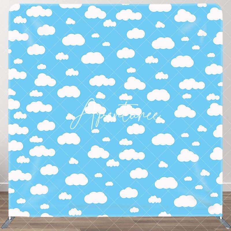 Aperturee Blue White Clouds Birthday Party Pillow Case Backdrop, 6X6FT(1.8X1.8M), 111 USD, square double-sided backdrops, DSZ...