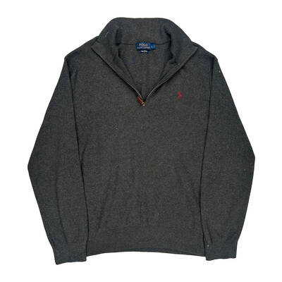 Polo By Ralph Lauren 1/4 Zip - Large Grey Cotton