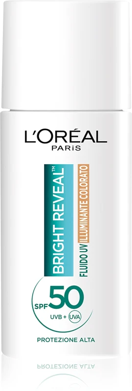 L'Oréal Paris Bright Reveal Illuminating Tinted Sunscreen with a tinted finish and light texture. SPF 50 medium color 50 ml