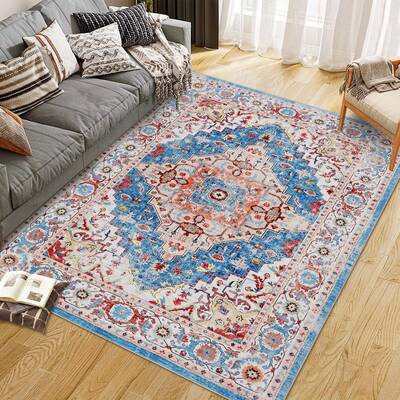 Garvee Persian Multicolor 8x10 Washable Vintage Area Rug – Traditional Woven Stain-Resistant Non-Slip Carpet for Living Roo...
