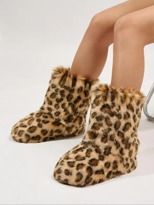 Women's Leopard Pattern Fluffy Lined Snow Boot, 2024 New Comfortable Warm Fuzzy Boot for Fall & Winter Outfits 2024, Female A...