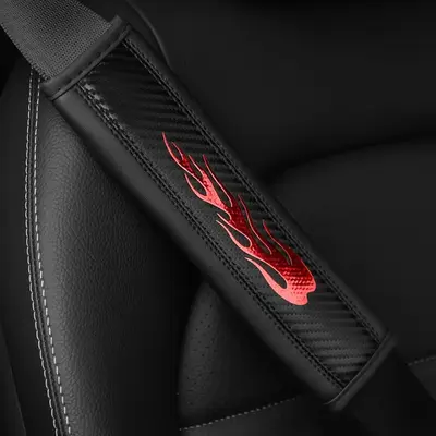 Breathable Car Seat Belt Cover, PU Leather Car Seat Belt Protector, Anti-slip Flame Design Car Seat Belt Cover, Universal Car...