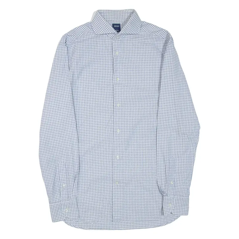 BOGGI Mens Shirt Blue Houndstooth Long Sleeve M