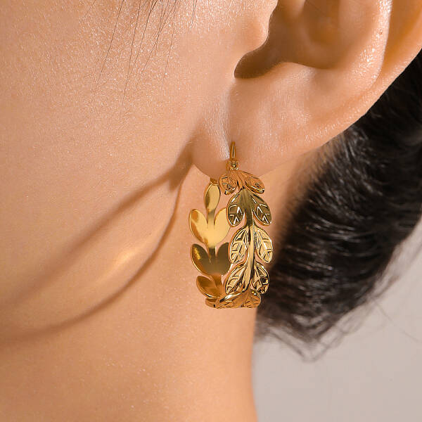 Stainless Steel Irregular Leaf Hoop Earrings