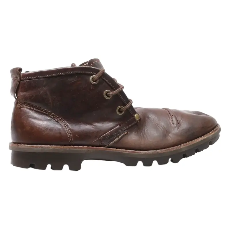 CLARKS Ankle Boots Brown Leather Mens UK 8.5