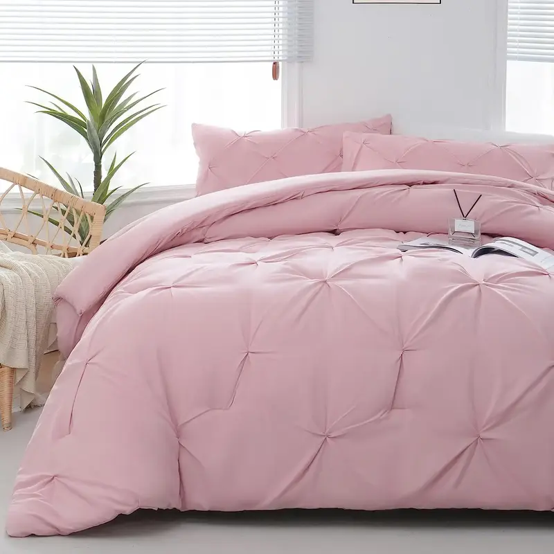 【Back to School】DOWNCOOL 3PCS Pintuck Light Weight Comforter Set (2 pcs for Twin size) - Pinch Pleat Bedding Comforter Se...