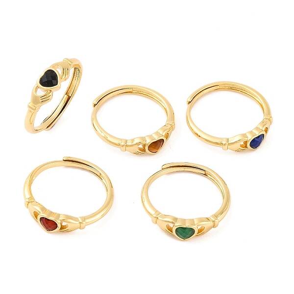 Hand with Heart Natural Mixed Stone Adjustable Rings