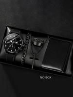 Men's Business Fashion Watch & Jewelry Set, Including Round Dial Watch & Chain Bracelet & Pendant Necklace & Ring, Trendy All...