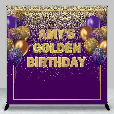 Golden Birthday Purple Custom Party Backdrop For Woman