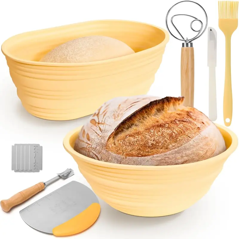 Bread Proofing Baskets Set of 2 with Baking Supplies, Complete Sourdough Breadbaskets Starter Kit with 10' Oval 9 Bakeware Ut...