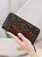Women's Floral Embossed Long Fashionable Wallet, Vintage Style Zipper Phone Wallet, Multi-compartment Wallet for Daily Use