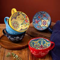 Boho Style Ceramic Mug, 2 Counts/set Large Capacity Coffee Cup, Heat Resistant Drinking Cup for Home Office Use, Kitchen Supp...