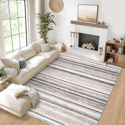 Garvee Area Rug 6x9 Washable Modern Strip Accent Carpet with Non-Slip Backing, Soft Low Pile Floor Cover, Stain-Resistant Con...