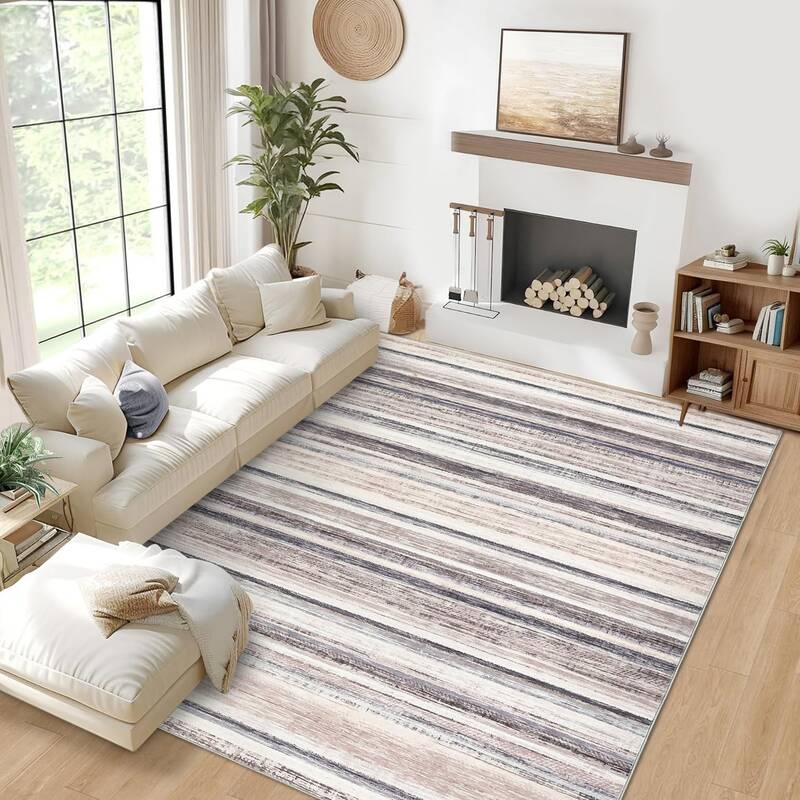 Garvee Area Rug 6x9 Washable Modern Strip Accent Carpet with Non-Slip Backing, Soft Low Pile Floor Cover, Stain-Resistant Con...